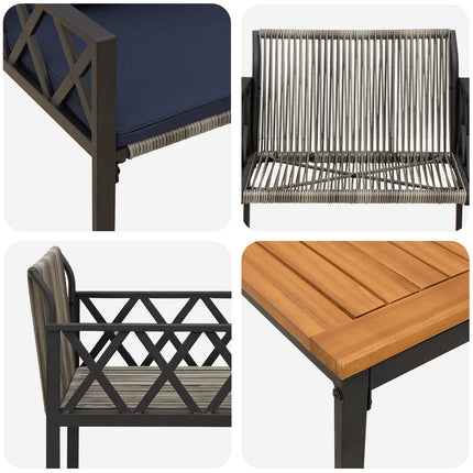 Utemöbelset 3 pcs Grå och Marinblå konstrotting