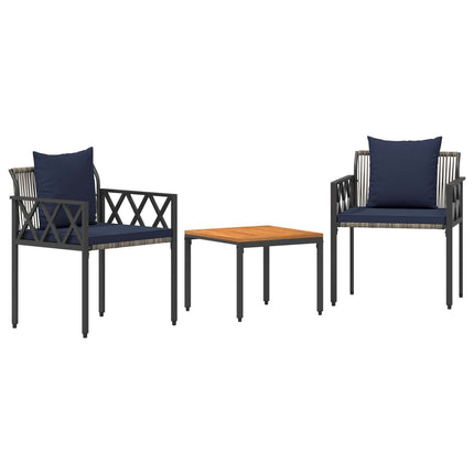 Utemöbelset 3 pcs Grå och Marinblå konstrotting