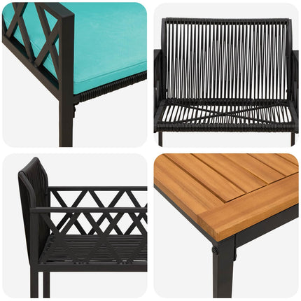 Utemöbelset 3 pcs Svart och turkos konstrotting