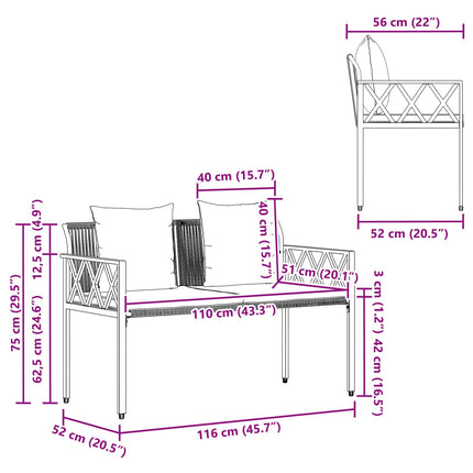 Utomhusbänkar 2 -Seater 116 x 56 x 75 cm konstrotting