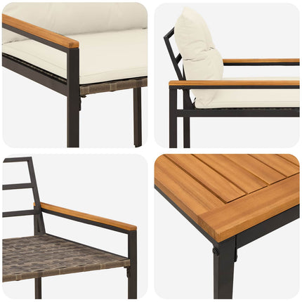 Utemöbelset 3 pcs Gräddvit konstrotting