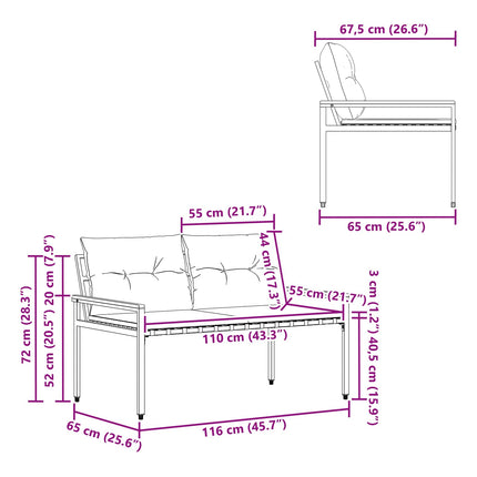 Utomhusbänk 2 -Seater 116 x 67,5 x 72 cm konstrotting Mörkgrå