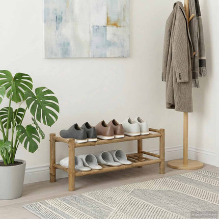 Skoställ med hylla med lagring Naturfärg 68 x 28 x 30 cm Bambus