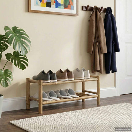 Skoställ med hylla med lagring Naturfärg 68 x 28 x 30 cm Bambus
