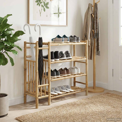 Skoställ med hylla med lagring Naturfärg 88 x 27 x 80 cm Bambus