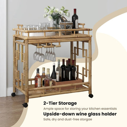 Vinvagn med hjul Naturfärg 85 x 50 x 93 cm Bambus