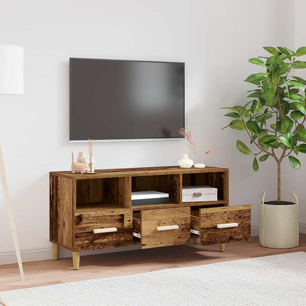 TV-skåp med låda Gammalt trä 102 x 36 x 50 cm Konstruerat trä