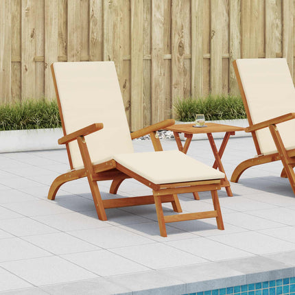 Reclining och Fällbar Solstol 2 pcs Gräddvit Massivt Akaciaträ