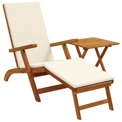 Reclining och Fällbar Solstol 2 pcs Gräddvit Massivt Akaciaträ