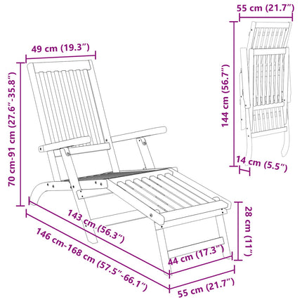 Reclining och Fällbar Solstol 2 pcs Naturlig Massivt Akaciaträ