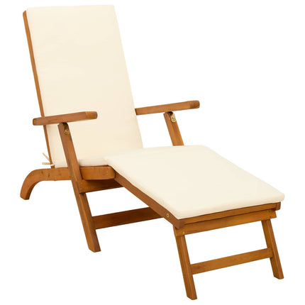 Reclining och Fällbar Solstol 3 pcs Gräddvit Massivt Akaciaträ