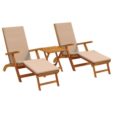 Reclining och Fällbar Solstol 3 st Massivt Akaciaträ Taupe