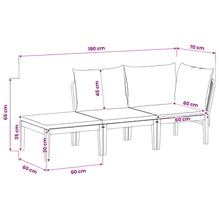 3 pcs Massivt akaciahus och rep Naturlig