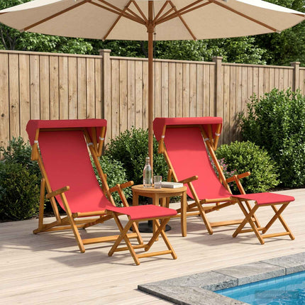 Deck Chair 4 pcs 3 Position Massiv Eukalyptus Trä Röd
