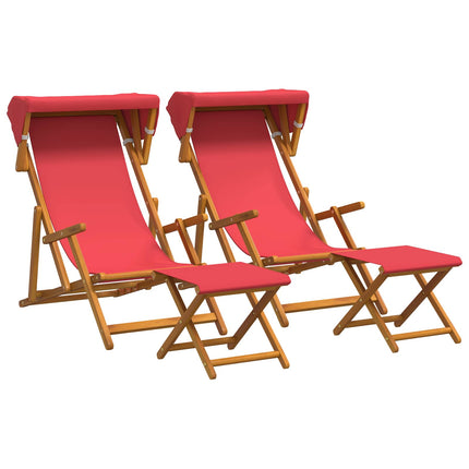 Deck Chair 4 pcs 3 Position Massiv Eukalyptus Trä Röd