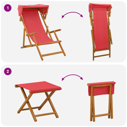 Deck Chair 4 pcs 3 Position Massiv Eukalyptus Trä Röd