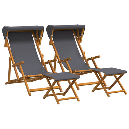 Deck Chair 4 pcs 3 Position Massiv Eukalyptus Trä Grå