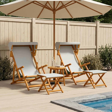 Deck Chair 4 pcs 3 Position Massiv Eukalyptus Trä Gräddvit