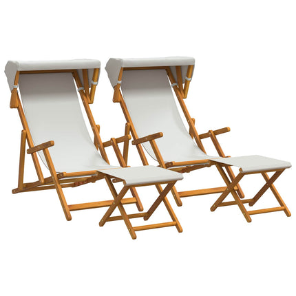 Deck Chair 4 pcs 3 Position Massiv Eukalyptus Trä Gräddvit
