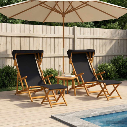 Deck Chair 4 pcs 3 Position Massiv Eukalyptus Trä Svart