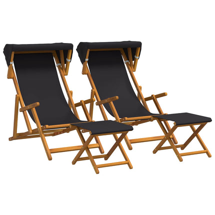 Deck Chair 4 pcs 3 Position Massiv Eukalyptus Trä Svart
