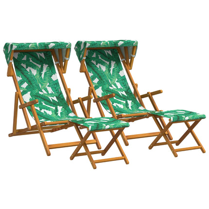 Deck Chair 4 pcs 3 Position Massiv Eukalyptus Trä Bladmönster