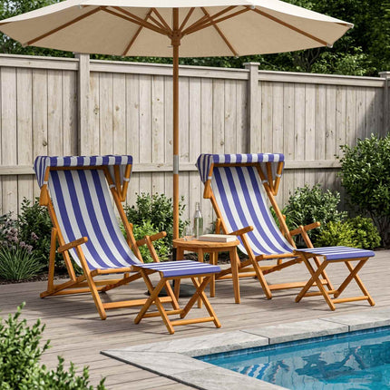 Deck Chair 4 pcs 3 Position Massiv Eukalyptus Trä Blå och Vit