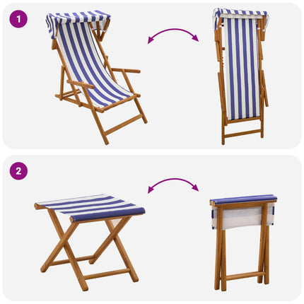Deck Chair 4 pcs 3 Position Massiv Eukalyptus Trä Blå och Vit