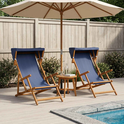 Deck Chair 2 pcs 3 Position Massiv Eukalyptus Trä Blå