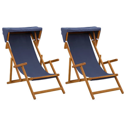 Deck Chair 2 pcs 3 Position Massiv Eukalyptus Trä Blå