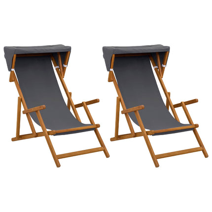 Deck Chair 2 pcs 3 Position Massiv Eukalyptus Trä Grå