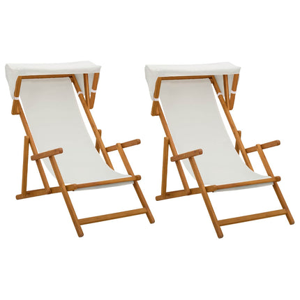 Deck Chair 2 pcs 3 Position Massiv Eukalyptus Trä Gräddvit