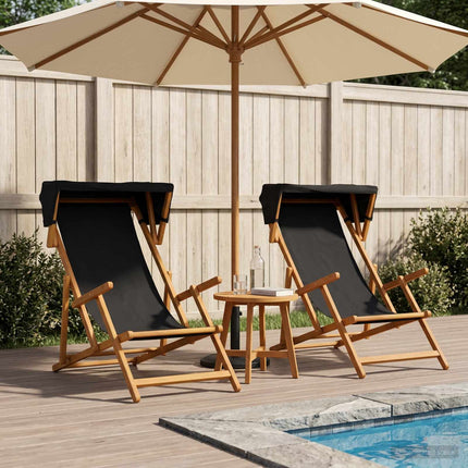 Deck Chair 2 pcs 3 Position Massiv Eukalyptus Trä Svart