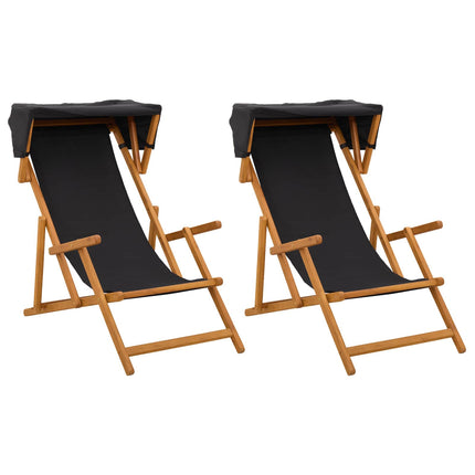Deck Chair 2 pcs 3 Position Massiv Eukalyptus Trä Svart