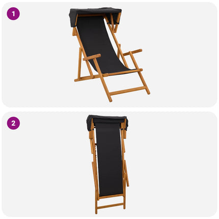 Deck Chair 2 pcs 3 Position Massiv Eukalyptus Trä Svart