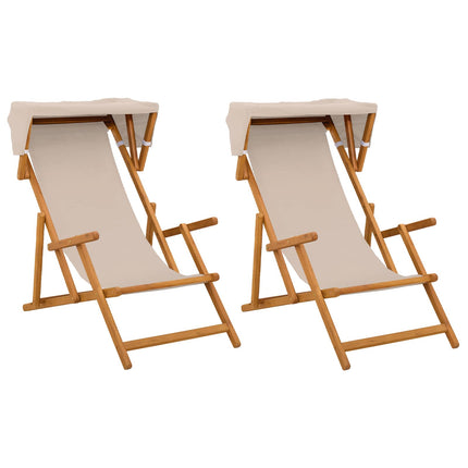 Deck Chair 2 pcs 3 Position Massiv Eukalyptus Trä Beige