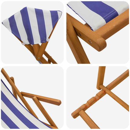 Deck Chair 2 pcs 3 Position Massiv Eukalyptus Trä Blå och Vit