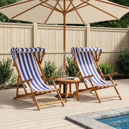 Deck Chair 2 pcs 3 Position Massiv Eukalyptus Trä Blå och Vit