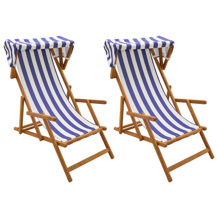 Deck Chair 2 pcs 3 Position Massiv Eukalyptus Trä Blå och Vit