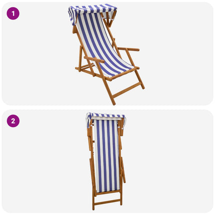 Deck Chair 2 pcs 3 Position Massiv Eukalyptus Trä Blå och Vit
