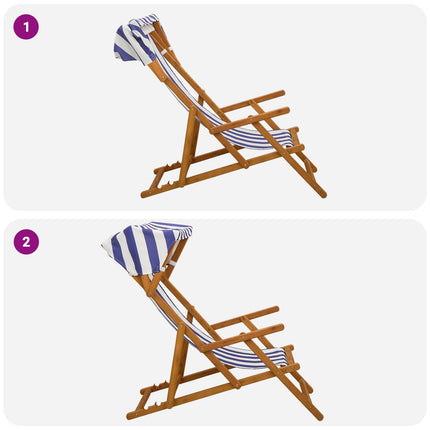 Deck Chair 2 pcs 3 Position Massiv Eukalyptus Trä Blå och Vit