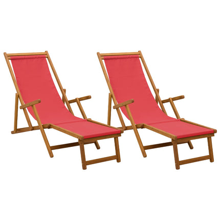 Hopfällbar solstol 2 pcs 3 Position Massiv Eukalyptus Trä Röd