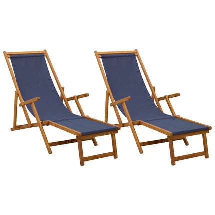 Hopfällbar solstol 2 pcs 3 Position Massiv Eukalyptus Trä Blå