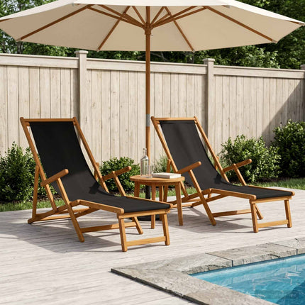 Hopfällbar solstol 2 pcs 3 Position Massiv Eukalyptus Trä Svart