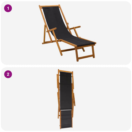 Hopfällbar solstol 2 pcs 3 Position Massiv Eukalyptus Trä Svart