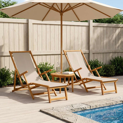 Hopfällbar solstol 2 pcs 3 Position Massiv Eukalyptus Trä Beige
