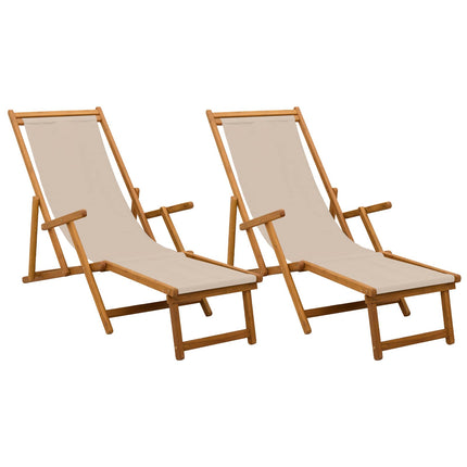 Hopfällbar solstol 2 pcs 3 Position Massiv Eukalyptus Trä Beige