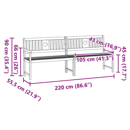 Utomhusbänk Naturlig 220 x 55,5 x 90 cm Massivt Akaciaträ