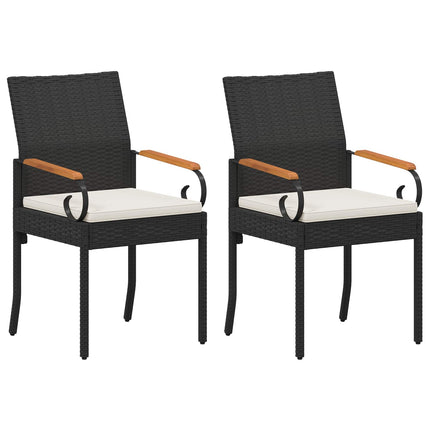 Trädgårdsstolar 2 st Svart och krämvit Poly Rattan och Akacia