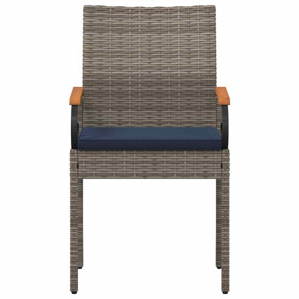 Trädgårdsstolar 2 pcs Grå och Marinblå Poly Rattan och Akacia